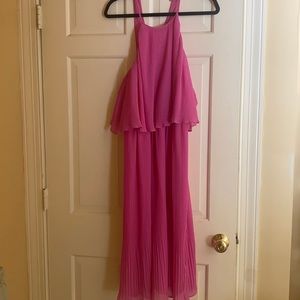 Pink trapeze pleated midi dress